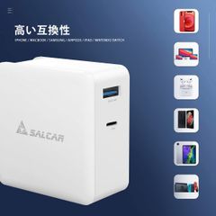 【大特価】Salcar 急速充電器PD3.0対応 65W 2ポート USB-A & USB-C【PSE技術基準適合品】「Supersi」採用 ｍacBook Pro/Air/iPad/iPhone/Android等USB-C/USB-A機器対応