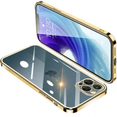 iPhone12 Pro Max ケース クリア アイフォン12ProMax カバー 透明 スマホケース 耐衝撃 軽量 メッキ加工 TPU 薄型 ストラップホール付き 滑り止め 落下防止（ゴールド）