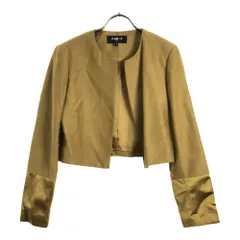 ポールカ リネンブレンド ノーカラージャケット 38 イエロー系 PAULE KA 切替 ボタンレス レディース