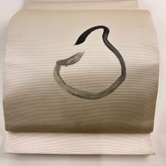 袋帯 秀品 だるま 七転び八起き ベージュ お太鼓柄 正絹 【中古】
