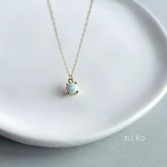 ◆ 171 オパール 一粒 ネックレス 40cm K16GP ゴールド サークル型 ◆　再販 定番 人気 大人 上品 華奢 きれいめ シンプル アクセサリー 天然石 誕生石 10月