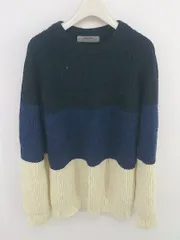 ◇ SIMPLICITE PLUS シンプリシテ プリュス 長袖 ニット セーター サイズL ネイビー オフホワイト ブラック系 メンズ P  【1303310004898】のサムネイル