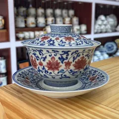 景徳鎮 青花釉里紅三才蓋碗 茶碗 煎茶器 未使用品 景徳鎮 青花釉里紅三才蓋碗 茶碗 煎茶器 未使用品 景