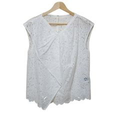 TOMORROWLAND(トゥモローランド) 半袖カットソー サイズ36 S レディース美品  - アイボリー Vネック/パンチングレース/フラワー(花)/ラメ
