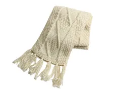 【お得なクーポン配布中!】 フリンジ付き ケーブル ニット マフラー メンズ レディース 古着 スカーフ ストール ローゲージ フィッシャーマン アラン 無地 ナチュラル