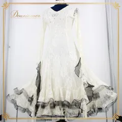 社交ダンス 衣装 スタンダード ドレス ワンピース レッスンウェア レディース オールシーズン 黒 白 ホワイト系 ブラック系 ラインストーン ホログラム レース 長袖 レース prima boutique プリマブティック 花柄 バイカラー