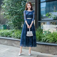 ドレス ブライズメイド 大人 ピアノ 発表会 ロングドレス 演奏会 結婚式 袖付き ミモレ丈  体型カバー 二次会 花嫁 xiuhua13