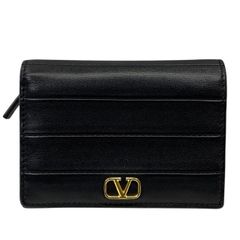 VALENTINO 黒 レザー 二つ折り財布 - メルカリ
