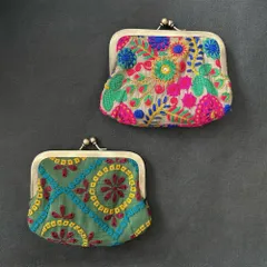 がま口ポーチ　カッチ刺繍　カードケース　ミニ財布