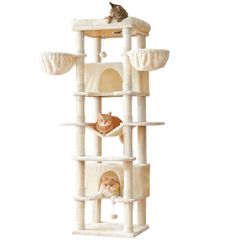 【迅速発送】Mwpo キャットタワー 多頭飼い 猫タワー 猫用品 据え置き 大型猫 爪とぎ ハンモック 猫ハウス おもちゃ おしゃれ 室内 人気 運動不足 172cm ベージュ 899A