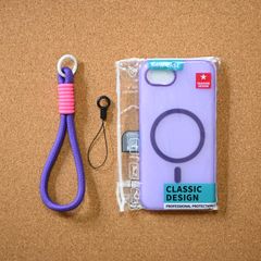 iPhone16e用 Magsafe対応 キャンディーカラー マットスマホケース ハンドリストストラップ付 パープル