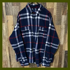 L ボタンダウン ネイビー カジュアル 長袖 チェック ネルシャツ メンズ 古着