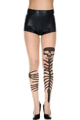 がい骨スケルトンが脚をつかむプリント入りタイツ パンスト パンティストッキング 黒ブラック ベージュ肌色 透けシアー薄手 女性レディース 派手柄入り ダンス コスプレ衣装ハロウィン セクシー可愛い美脚美尻仮装変装女装music legs★2