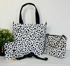 【裁縫ストア・ボヌール】大人かわいい　ダルメシアン柄　トートバック　ポケットいっぱい　ポーチ/サコッシュ　ミニポーチ　ショルダーバッグ　ハンドバッグ　ハンドメイド　ショルダーストラップ付き　ゴージャス / №500-508