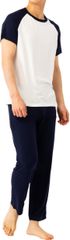BENQUE(ベンケ) パジャマ 半袖 長ズボン 涼しい ルームウェア ナイトウェア 上下セット 春 夏 おしゃれ パジャマセット 寝巻き Tシャツ 旅行 メンズパジャマ ドライ シンプル 薄手 部屋着 BE114(ホワイト/ネイビー,  L)