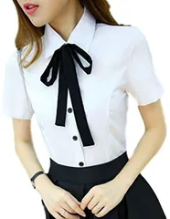 Homarina(ホマリナ) ブラウス ボウタイ ホワイト リボン シャツ レディース 半袖/XXL(半袖,  XXL)