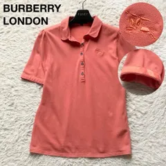 BURBERRY LONDON バーバリーロンドン 今期トレンド 半袖 ポロシャツ ロゴ刺繍 ホース刺繍 ロゴ入りボタン 袖裏＆襟裏ノバチェック 三陽商会 美品 コーラル サーモンピンク 1サイズ