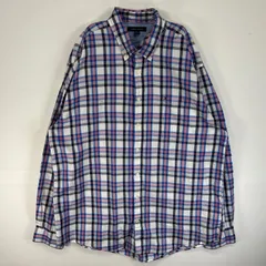 古着 トミーヒルフィガー TOMMY HILFIGER 長袖シャツ ロゴ 刺繍 ボタンダウン チェック XXL  ブルー系 マルチカラー メンズ