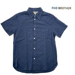 ファイブブラザー 半袖 無地シャツ 綿麻 ネイビー コットンリネンシャツ FIVE BROTHER 151845