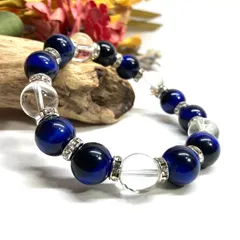 ブルータイガーアイ&水晶 パワーストーン ブレスレット 12mm （シルバー）メンズ・レディース　男性 [j]・女性　数珠ブレス　開運 [j]