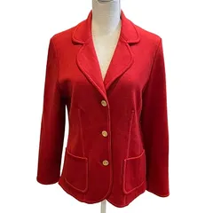 マダムジョコンダ MADAM JOCONDE 美品 ニット テーラード ジャケット 金ボタン ウール 無地 薄手 Mサイズ 赤 レッド STKのサムネイル