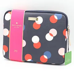未使用品 ケイトスペード レザー ネイビー 水玉 ゴールド金具 IPad用スリーブ クラッチバッグ NSY 2000000 NSK