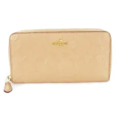 コーチ COACH 長財布 ロングウォレット 小銭入れあり ラウンドファスナー レザー 革 エンボス シグネチャー ロゴ ピンクベージュ F27865 /CK23 ■GY18