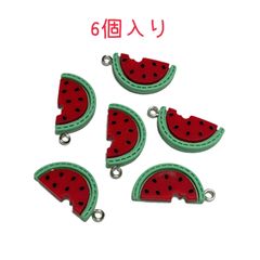 8206◾️チャーム◾️スイカ◾️6個入り◾️西瓜　夏　 パーツ　工作　ハンドメイド　材料　手作り　ビーズ　カンつき　ミニチュア　装飾 合金　エナメル　じゃらじゃら材料
