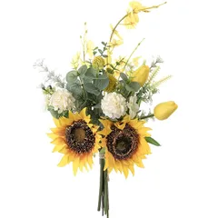 WillingYou オリジナルブーケ 造花 花束 観葉植物 インテリア お花 ギフト 送別会プレゼント 父の日 ひまわり チューリップ ユーカリ 1束 0