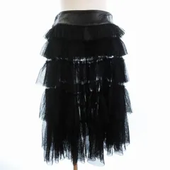 ディー&ジー ドルガバ ドルチェ&ガッバーナ D&G ティアードスカート ロング レース レザー シアー 黒 ブラック 24/38のサムネイル