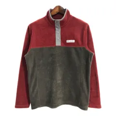 Columbia コロンビア ハーフスナップ フリースジャケット アウトドア バイカラー レッド (メンズ M) 中古 古着 T0988