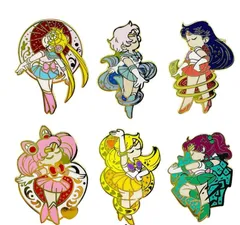 美少女戦士セーラームーン メタルバッジ ピンズ セーラームーンチャーム カートーンブローチ 制服 カバン デコレーション コスプレ（6個セット）