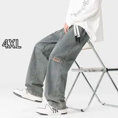 [4XL ]秋冬 メンズ  服 シンプル ファッション オシャレ 大人 かっこいい 大きいサイズ ストリート 紳士服  ストレート ジーンズ 春秋 アメリカン レトロ ウォッシュ加工 ダメージ パンツ