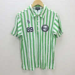 C■日本製■パーリーゲイツ/PEARLY GATES ストライプ柄 刺繍 半袖ポロシャツ/ゴルフウェア【4】緑/MENS■119【中古】■