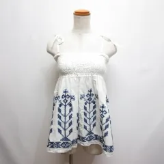 ノーリーズ Nolley's 麻リネン混 刺繍 キャミソール 38 白 ホワイト カットソー 裏地付き 日本製のサムネイル