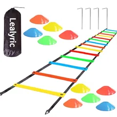 Lealyric トレーニングラダー 3m/6m/9m マーカーコーン10枚 プレート12枚セットらだー サッカー 練習 収納バッグ付き 瞬発力 敏捷性練習トレーニング バスケットボール/サッカー/野球トレーニング 1