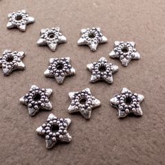 ＊25個＊ スター ビーズキャップ 合金 花座 6mm 銀色 フラワーキャップ bc084