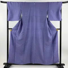 色無地 身丈156.5cm 裄丈67.5cm L 袷 落款 地紋 紫 正絹 名品 一つ紋 【中古】