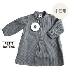 未使用品〈PETIT BATEAU プチバトー 〉デニムワンピース チュニック ストライプ 6m 70 80 ベビー