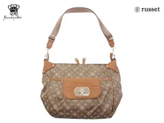 ラシット ショルダーバッグ モノグラム柄 ストラップ付き ターンロックポケット ブラウン系 日本製品 russet【Used 美品】