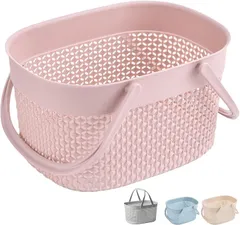 ozgram シングルカラー ランドリーバスケット シャワー スパバッグ 洗面用具 手提げ 銭湯 バスルーム 風呂かご 温泉バッグ お風呂 温泉ポーチ 化粧品入れ(ピンク,  150mmx200mmx270mm)