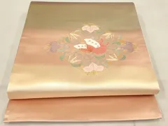 平和屋着物◎太鼓柄袋帯　刺繍　花蝶文　金糸　正絹　逸品　AAAN3441tm