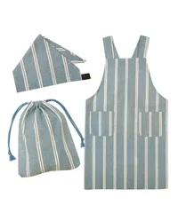 【人気商品】[ニシキ] キッズエプロン 子供用 男の子 女の子 3点セット (エプロン 三角巾 巾着袋) 着脱簡単 バッククロス ポケット付き (100cm～120cm/120cm～140cm)