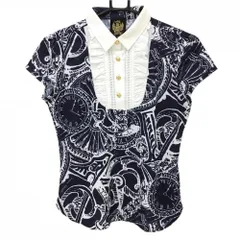 ★特価★【新品】ビバハート×DRESSCAMP 半袖ポロシャツ ネイビー×白 総柄 前立てフリル レディース 40(M) ゴルフウェア VIVA HEART