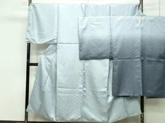 平和屋着物■極上　男性　色無地　紋付き羽織セット　キングサイズ　千草鼠色　花菱地紋　舞台衣装　洗える着物　逸品　CZAA3642s5