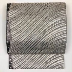 リユース帯 袋帯 銀 セミフォーマル 切箔 銀糸 流線 モダン 六通 未洗い MS1432