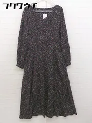 ◇ w closet ダブルクローゼット Vネック　花柄　プリント 長袖 ロング ワンピース サイズF ブラック　マルチ レディース  【中古】 【1107200019340】