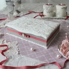 小物ケース　小物入れ　小物収納　レターケース　手紙収納　手紙入れ　お財布ベッド　財布入れ　財布収納　フレンチ　花柄　刺繍　チュール　レース　エレガント　フラワー　花　ビジュー　グログラン　ピンク　ホワイト　白　グレー　リボン　パール　ラインストーン　ブック型