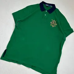 【希少】90年代 polo by RALPH LAUREN　グリーン系　エンブレム刺繍　ポロシャツ　ゴルフ　ビッグサイズ　頑丈　Custom　fit