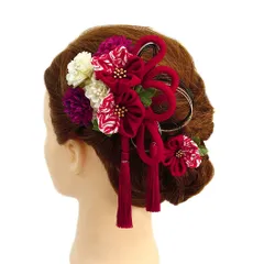 髪飾り 成人式 振袖 浴衣 卒業式 袴 結婚式 2点セット 赤 白 花 和 洋 かんざし 手作り 簪 つまみ細工 ちりめんフォーマル 花飾り 玉飾り ブライダル W 58 304-204 赤 白 o787　Si